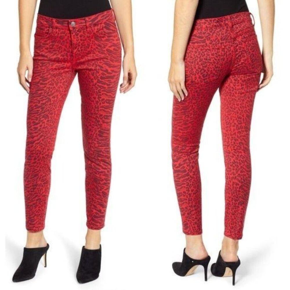 Current/Elliott Animal Print Jeans The Stiletto in Red Warped Species sz27